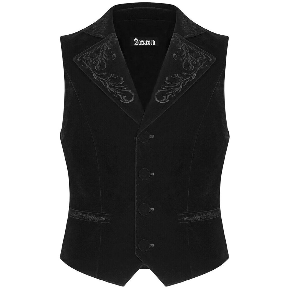 Mens Gothic Waistcoat Vest Black Velvet Embroidered Steampunk Vampire